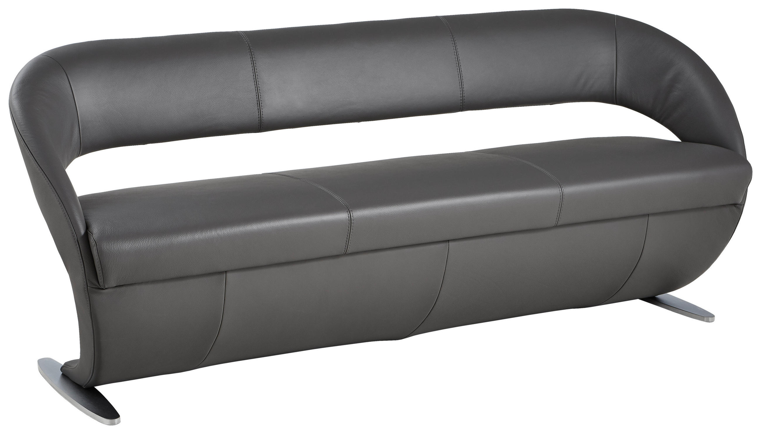 SITZBANK 204/83/68 cm Echtleder Edelstahlfarben, Dunkelgrau Metall  - Edelstahlfarben/Dunkelgrau, Design, Leder/Metall (204/83/68cm) - Moderano