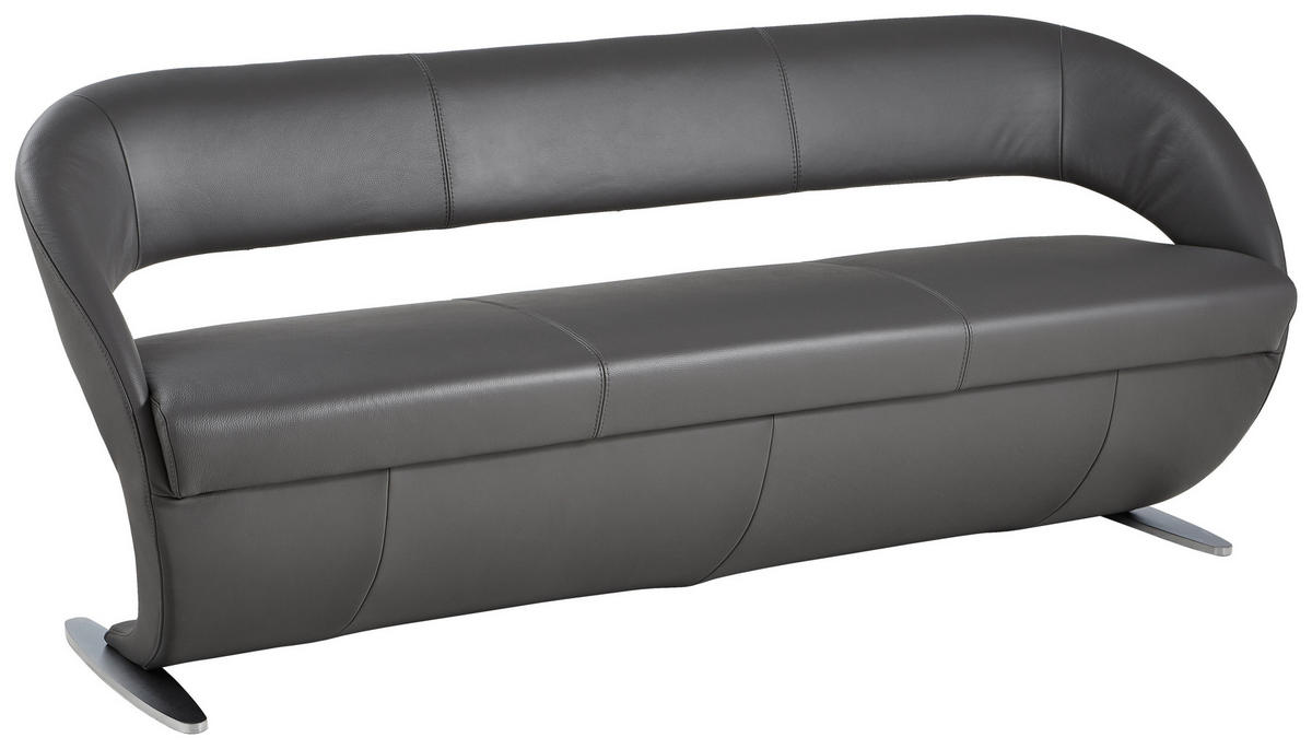 SITZBANK 204/83/68 cm Echtleder Edelstahlfarben, Dunkelgrau Metall  - Edelstahlfarben/Dunkelgrau, Design, Leder/Metall (204/83/68cm) - Moderano