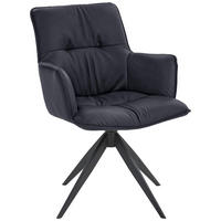 ARMLEHNSTUHL  in Eisen Echtleder pigmentiert  - Schwarz/Dunkelblau, Design, Leder/Metall (59/89/63cm) - Dieter Knoll