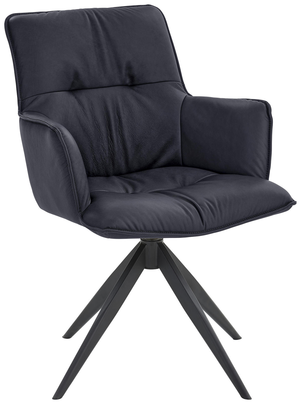 ARMLEHNSTUHL  in Eisen Echtleder pigmentiert  - Schwarz/Dunkelblau, Design, Leder/Metall (59/89/63cm) - Dieter Knoll