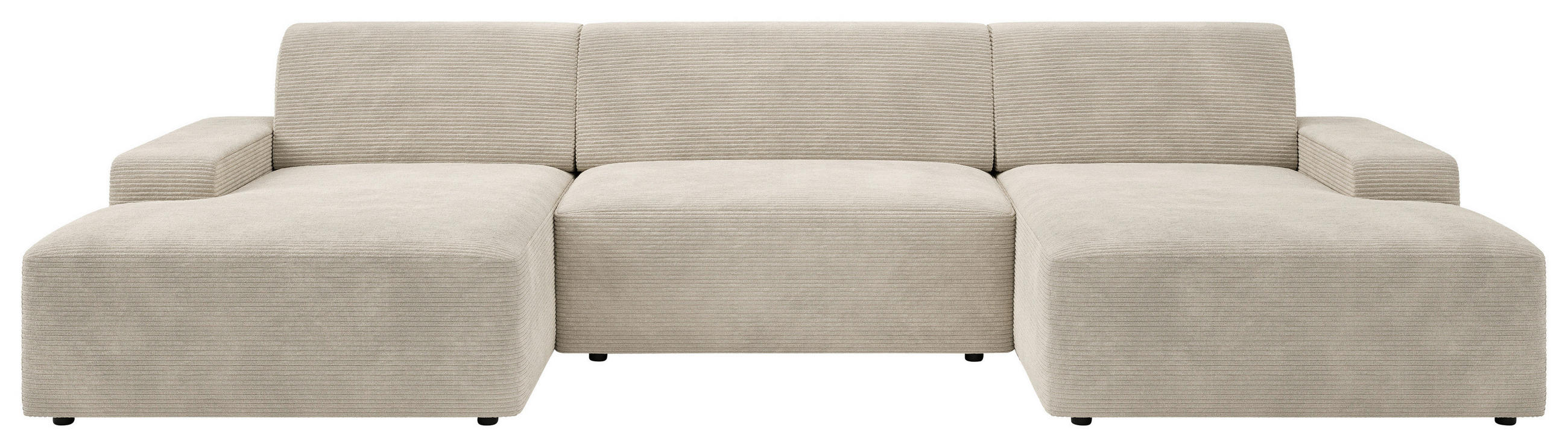WOHNLANDSCHAFT Creme Cord  - Creme/Schwarz, MODERN, Kunststoff/Textil (162/329/162cm) - Trendmanufaktur