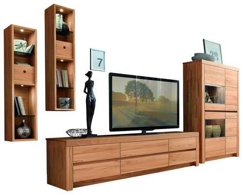 WOHNWAND  in Kernbuche  377,3/200,8/51,7 cm  - Kernbuche, Natur, Glas/Holz (377,3/200,8/51,7cm) - Valdera