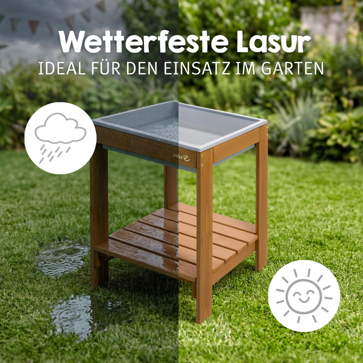 WASSERSPIELTISCH  - Teakfarben, Basics, Holz/Kunststoff (38,5/50/31,8cm) - Roba