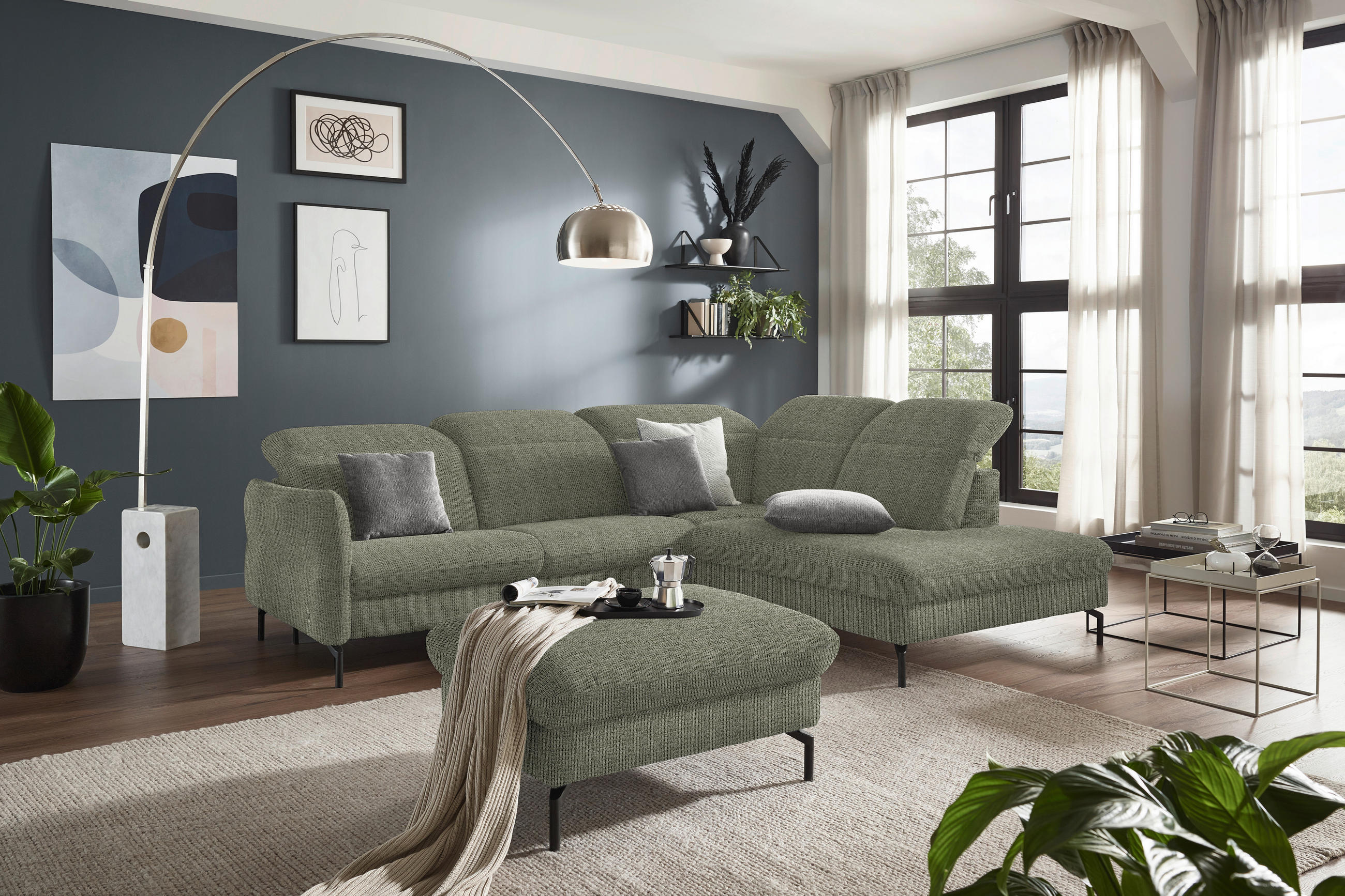 SAROKKANAPÉ textil zöld  - fekete/zöld, Design, textil/fém (299-313/233cm) - Dieter Knoll