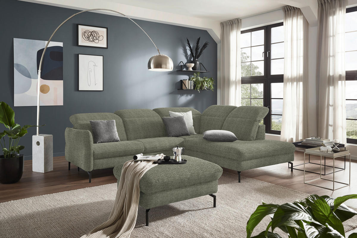 ECKSOFA in Flachgewebe Grün  - Schwarz/Grün, Design, Textil/Metall (299-313/233cm) - Dieter Knoll