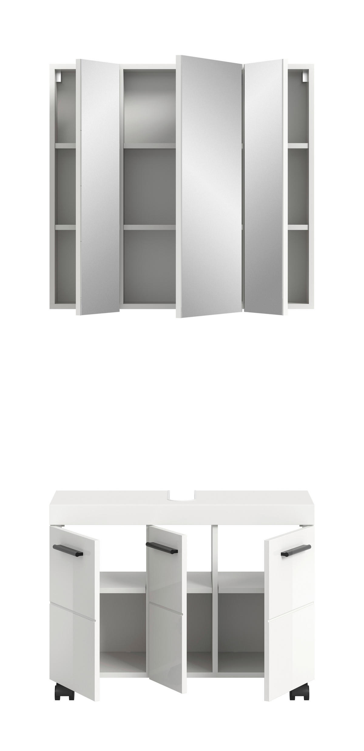 BADEZIMMER 2-teilig  in 82 cm  - Weiß Hochglanz/Schwarz, Trend, Glas/Holzwerkstoff (82cm) - MID.YOU