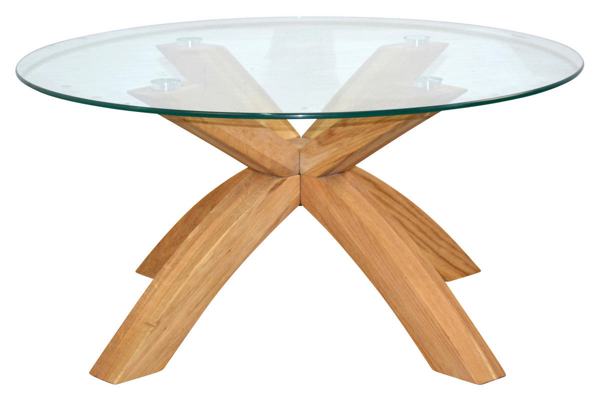 COUCHTISCH Eiche massiv ESG, Klarglas 80/80/40 cm rund Eichefarben  - Eichefarben, Design, Glas/Holz (80/80/40cm) - MID.YOU