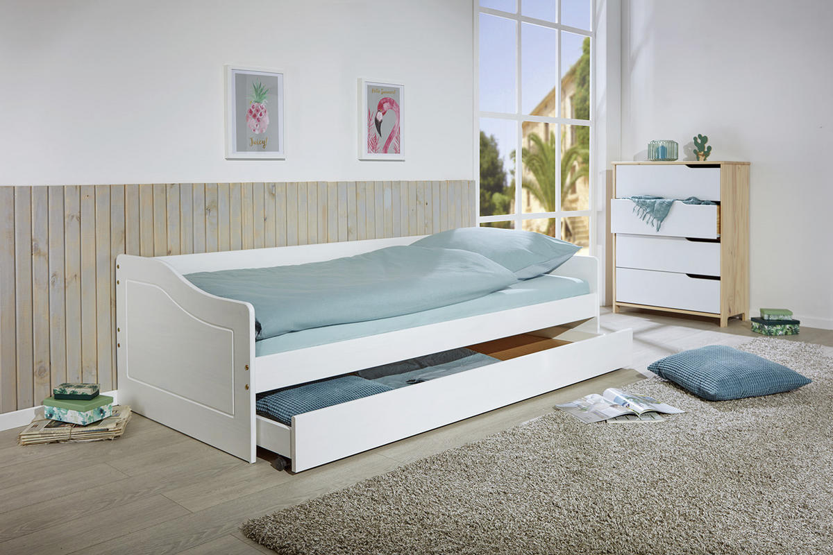 AUSZIEHBETT 90/200 cm Weiss  - Weiss, Romantik / Landhaus, Holz (90/200cm) - MID.YOU