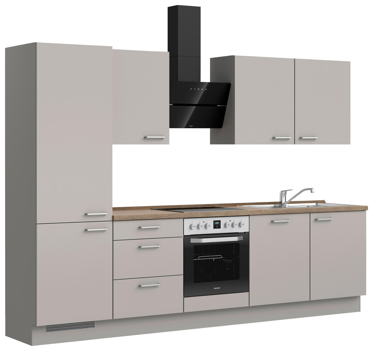 KÜCHENBLOCK 300 cm   in Grau, Eiche dunkel  - Eiche dunkel/Edelstahlfarben, MODERN, Holzwerkstoff/Metall (300cm) - Nobilia