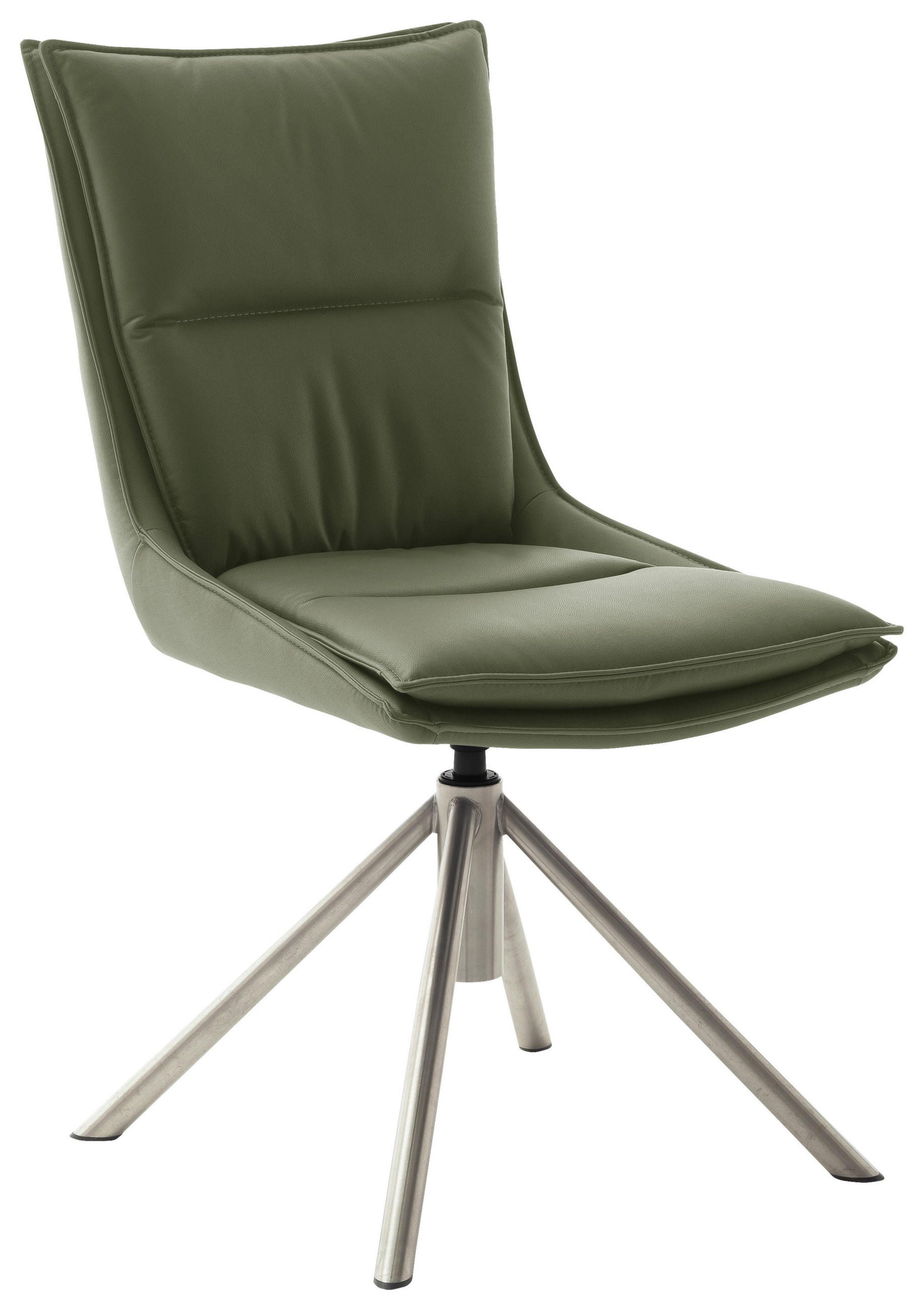 STUHL  Beinauswahl, Stoffauswahl, Sitzfläche 360° drehbar, automatische Rückholfunktion Mikrofaser  Edelstahlfarben, Olivgrün  - Edelstahlfarben/Olivgrün, Design, Textil/Metall (49/90/65cm) - Novel