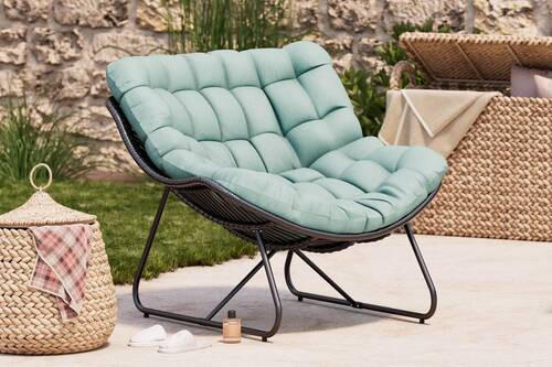 GARTENSESSEL Stahl Schwarz, Salbeigrün  - Salbeigrün/Schwarz, KONVENTIONELL, Kunststoff/Textil (97/83,5/110,5cm) - Ambia Garden
