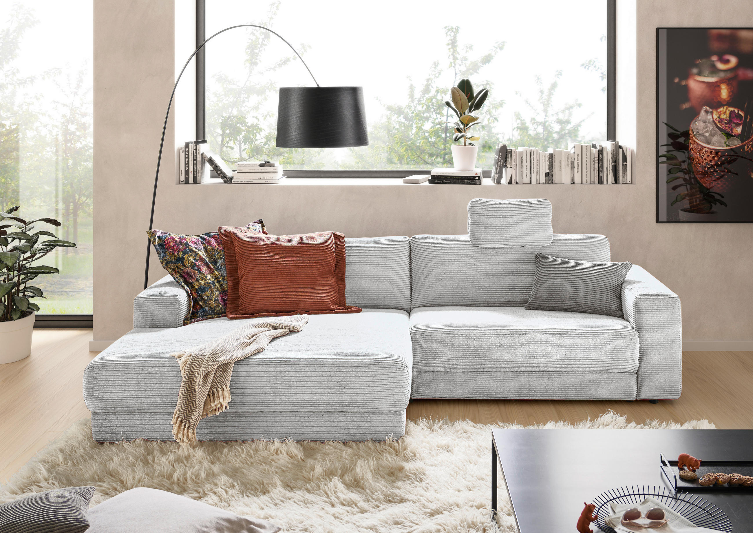 ECKSOFA in Cord Grau  - Schwarz/Grau, Design, Kunststoff/Textil (168/296cm) - Pure Home Lifestyle