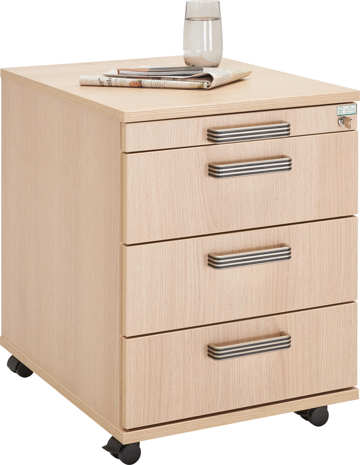 ROLLCONTAINER 42,8/59/58 cm  - Eichefarben/Silberfarben, KONVENTIONELL, Holzwerkstoff/Kunststoff (42,8/59/58cm) - Venda