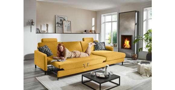 ECKSOFA  in Chenille, Flachgewebe Currygelb  316/175 cm  - Currygelb/Schwarz, Design, Textil/Metall (316/175cm) - Dieter Knoll