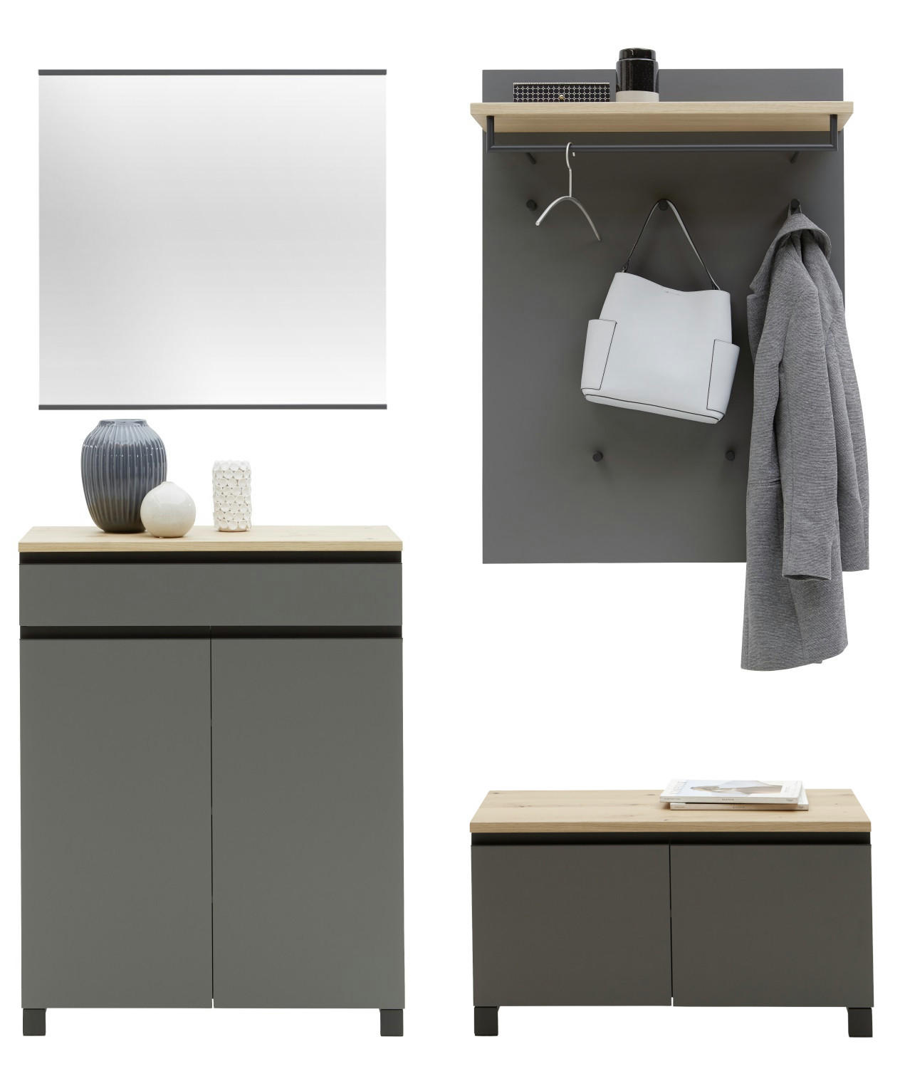 GARDEROBE 4-teilig in 180/193/40 cm - Eichefarben/Anthrazit, Design, Holz/Holzwerkstoff (180/193/40cm) - Dieter Knoll