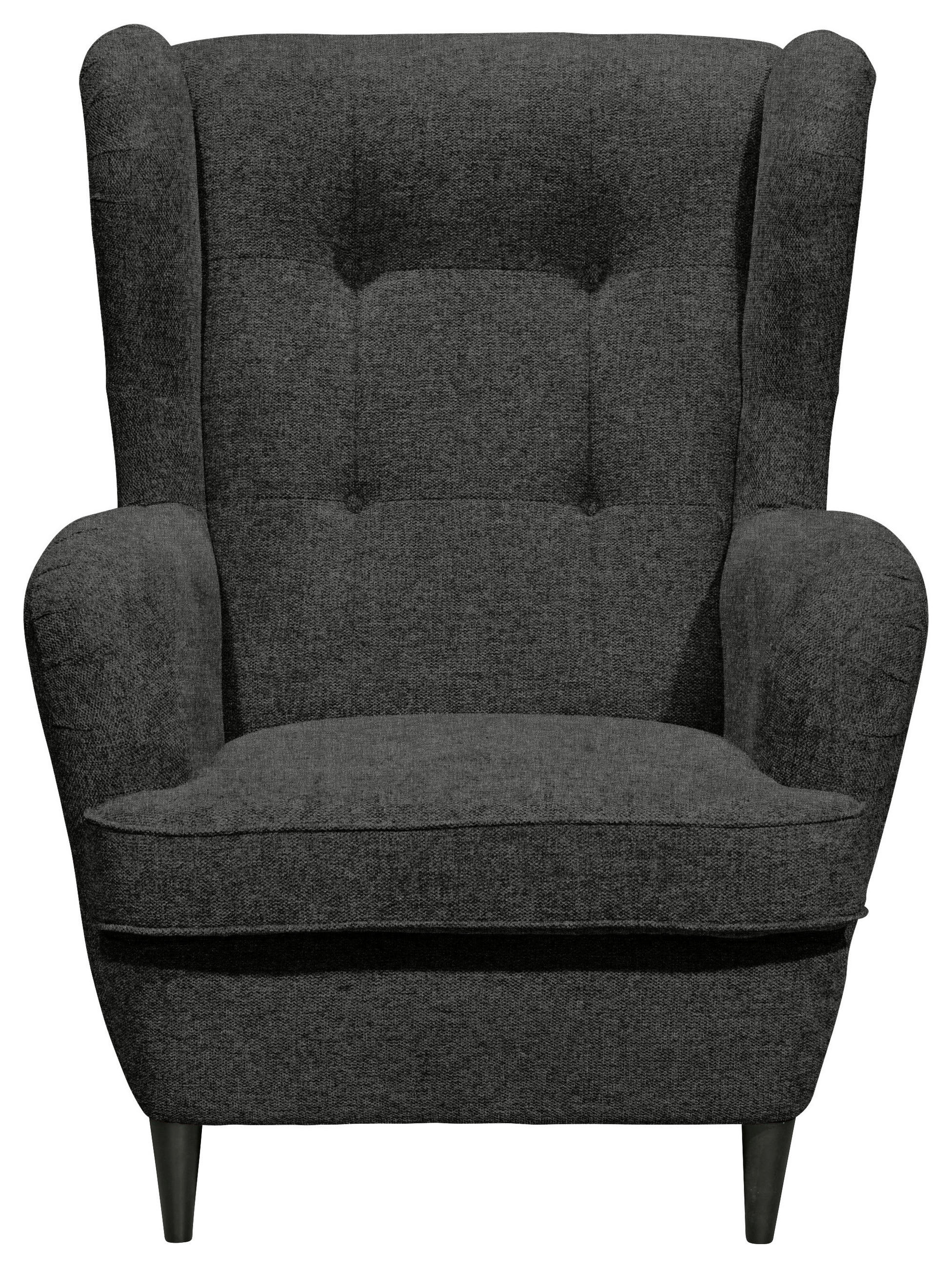 OHRENSESSEL Mikrovelours Anthrazit  - Anthrazit/Schwarz, Basics, Holz/Textil (78/102/98cm) - Carryhome