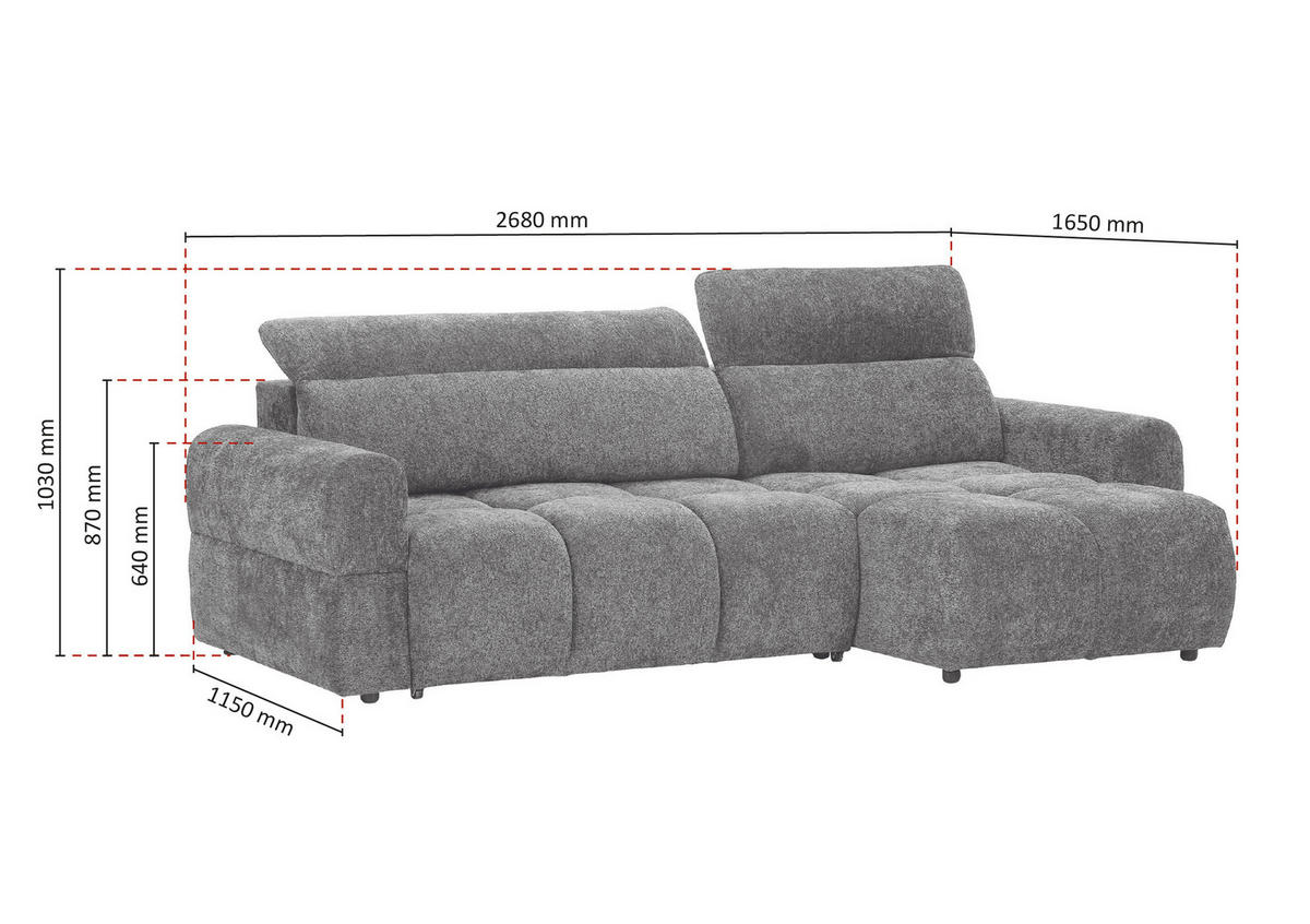 ECKSOFA Beige Chenille Bettkasten, Rücken echt, Kopfteilverstellung, Sitztiefenverstellung  - Beige/Schwarz, MODERN, Kunststoff/Textil (268/165cm) - Carryhome
