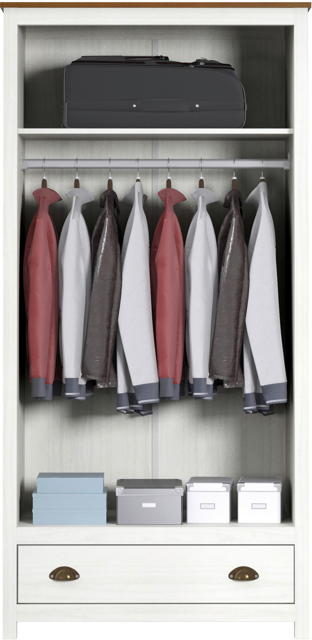 DREHTÜRENSCHRANK 91/185/54 cm,  in Weiß, 2-türig  - Messingfarben/Weiß, Natur, Holz/Metall (91/185/54cm) - Livetastic