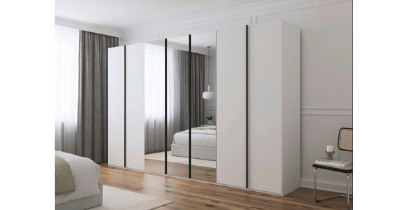 DREHTÜRENSCHRANK 350/235/61 cm,  in Weiß, 7-türig  - Graphitfarben/Weiß, Basics, Glas/Holzwerkstoff (350/235/61cm) - Novel