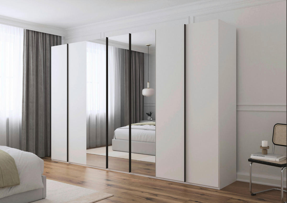 DREHTÜRENSCHRANK 350/235/61 cm,  in Weiß, 7-türig  - Graphitfarben/Weiß, Basics, Glas/Holzwerkstoff (350/235/61cm) - Novel