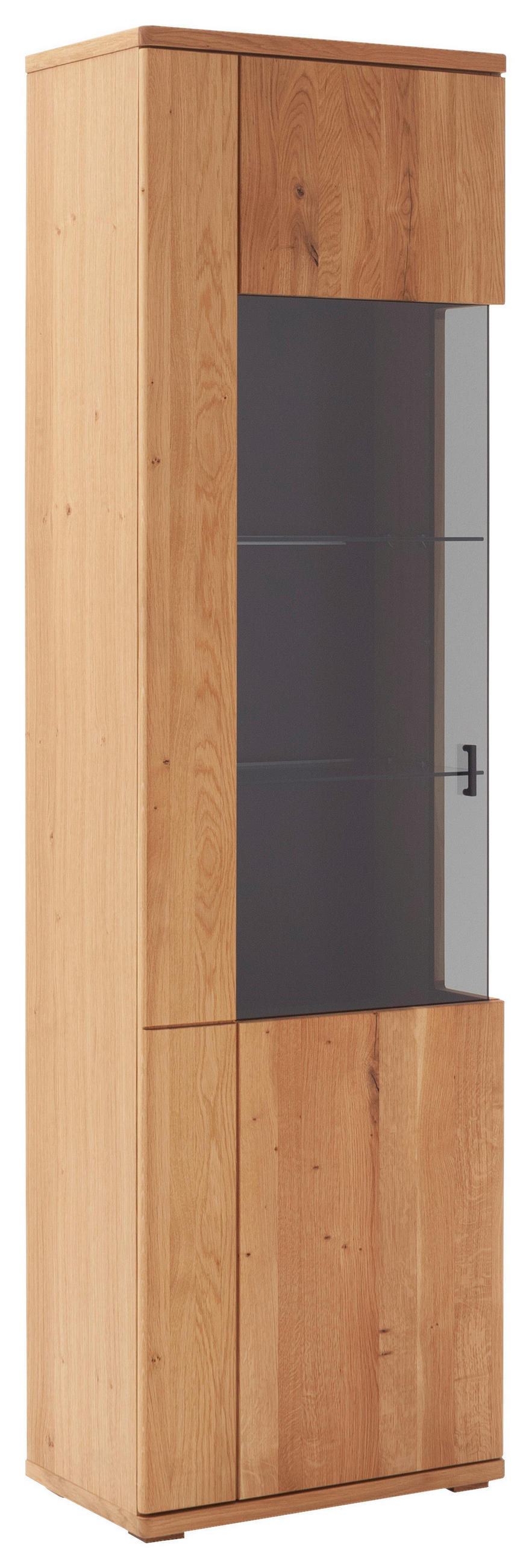 VITRINE  in furniert, massiv Wildeiche Wildeiche - Wildeiche/Anthrazit, Natur, Glas/Holz (60/209/37cm) - Linea Natura