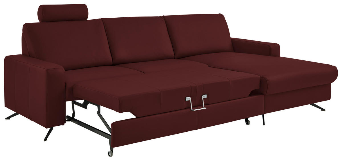 ECKSOFA in Echtleder Brombeere  267/165 cm  - Brombeere/Schwarz, Design, Leder/Metall (267/165cm) - Beldomo Premium