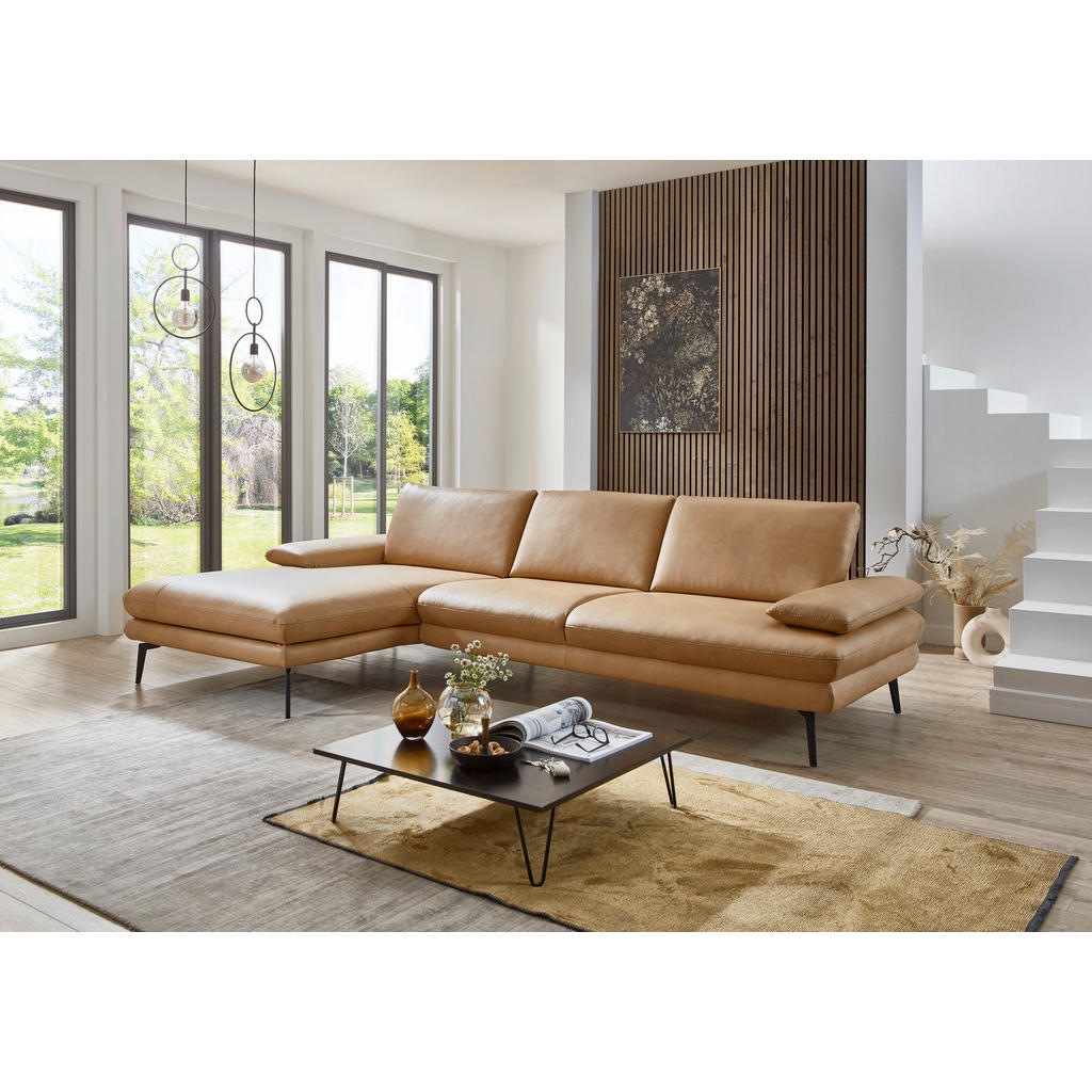 Thumbnail - Dieter Knoll Ecksofa, Honig, Leder, Echtleder, Longlife-Leder, 3-Sitzer, Ottomane links, L-Form, 310x180 cm, Goldenes M,...