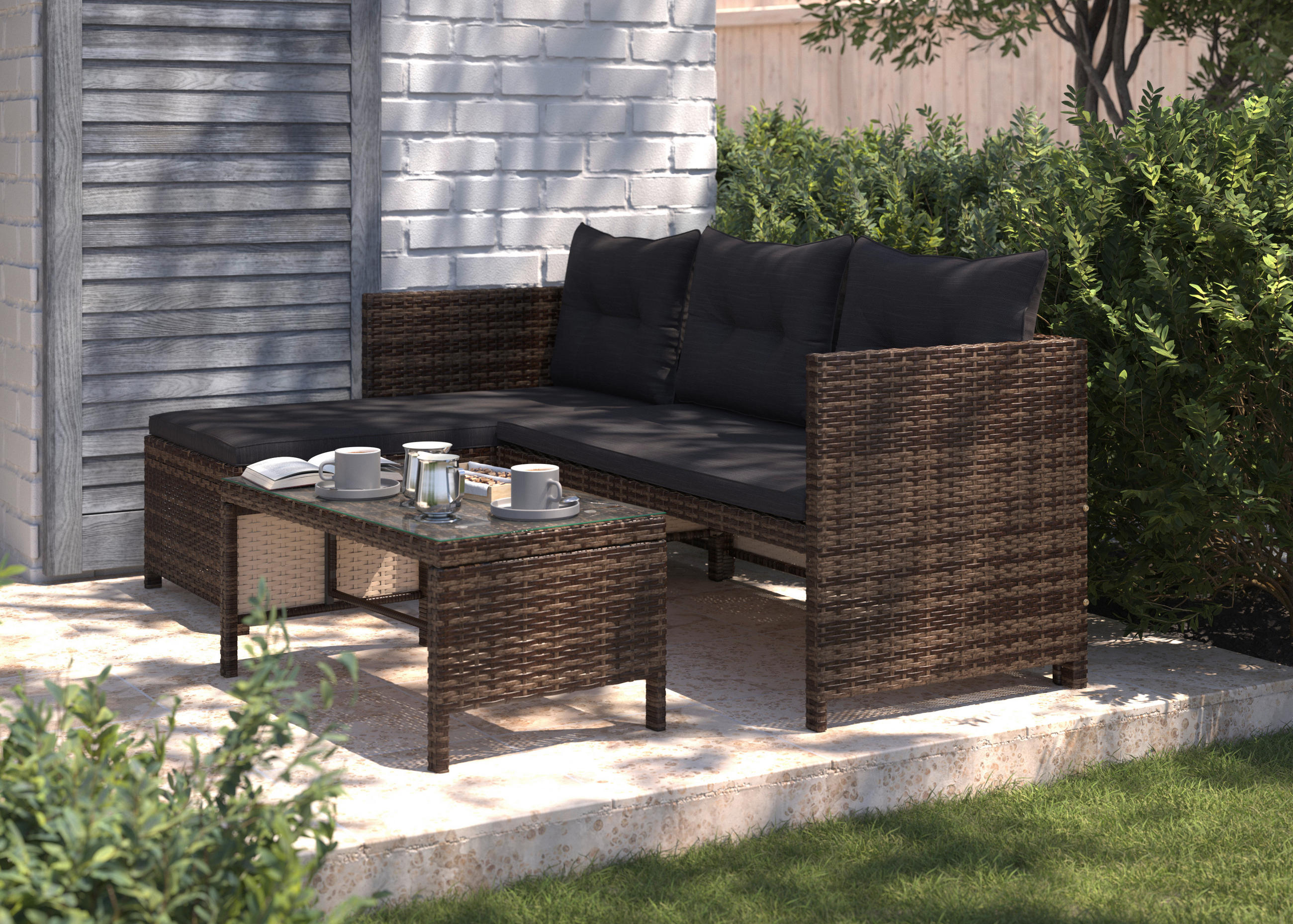 TERASOVÁ SEDACÍ SOUPRAVA kov, plast, sklo - tmavě hnědá/tmavě šedá, Moderní, kov/plast (120/179cm) - Ambia Garden