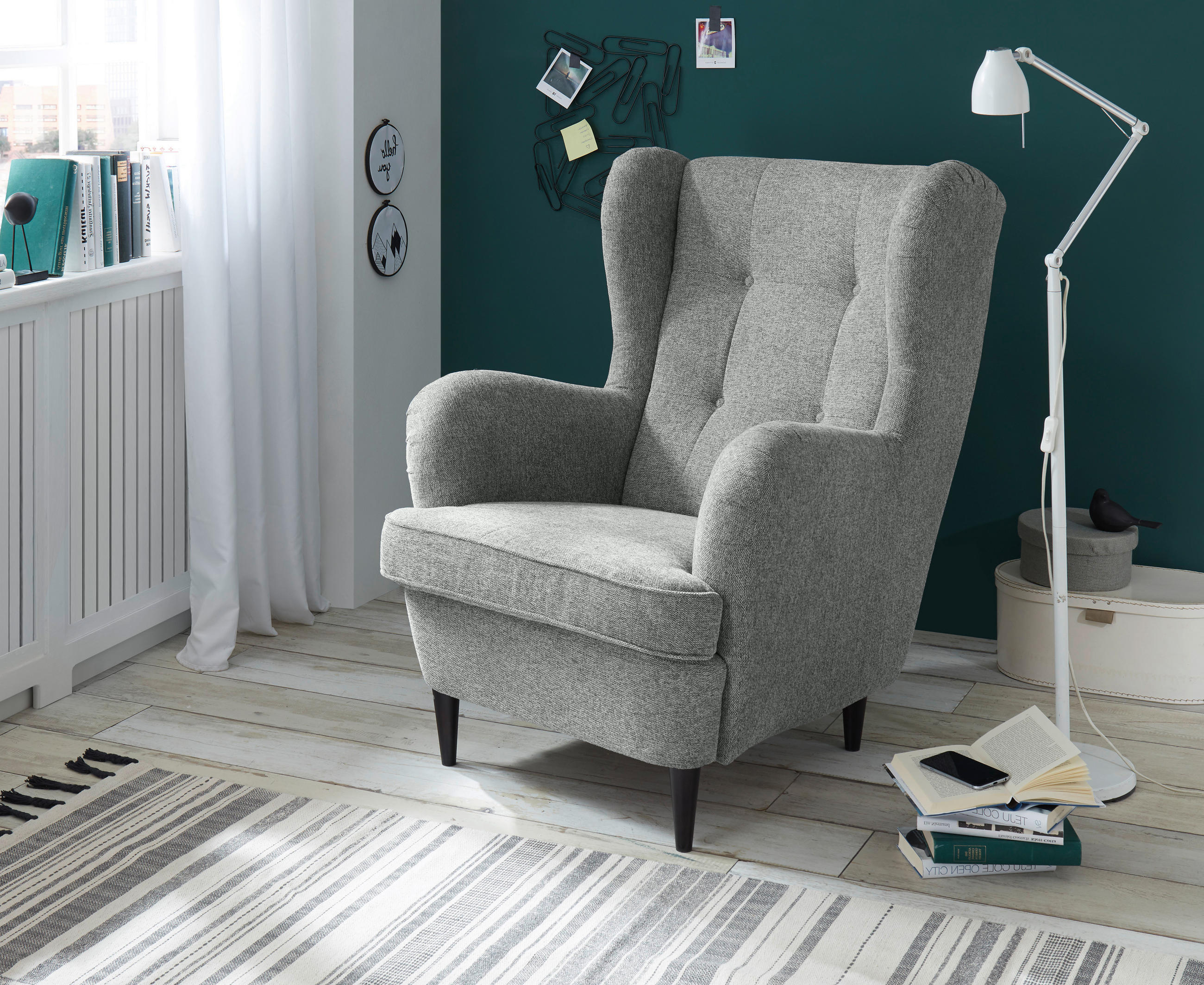 OHRENSESSEL in Webstoff Grau  - Schwarz/Grau, Basics, Holzwerkstoff/Textil (78/102/98cm) - MID.YOU