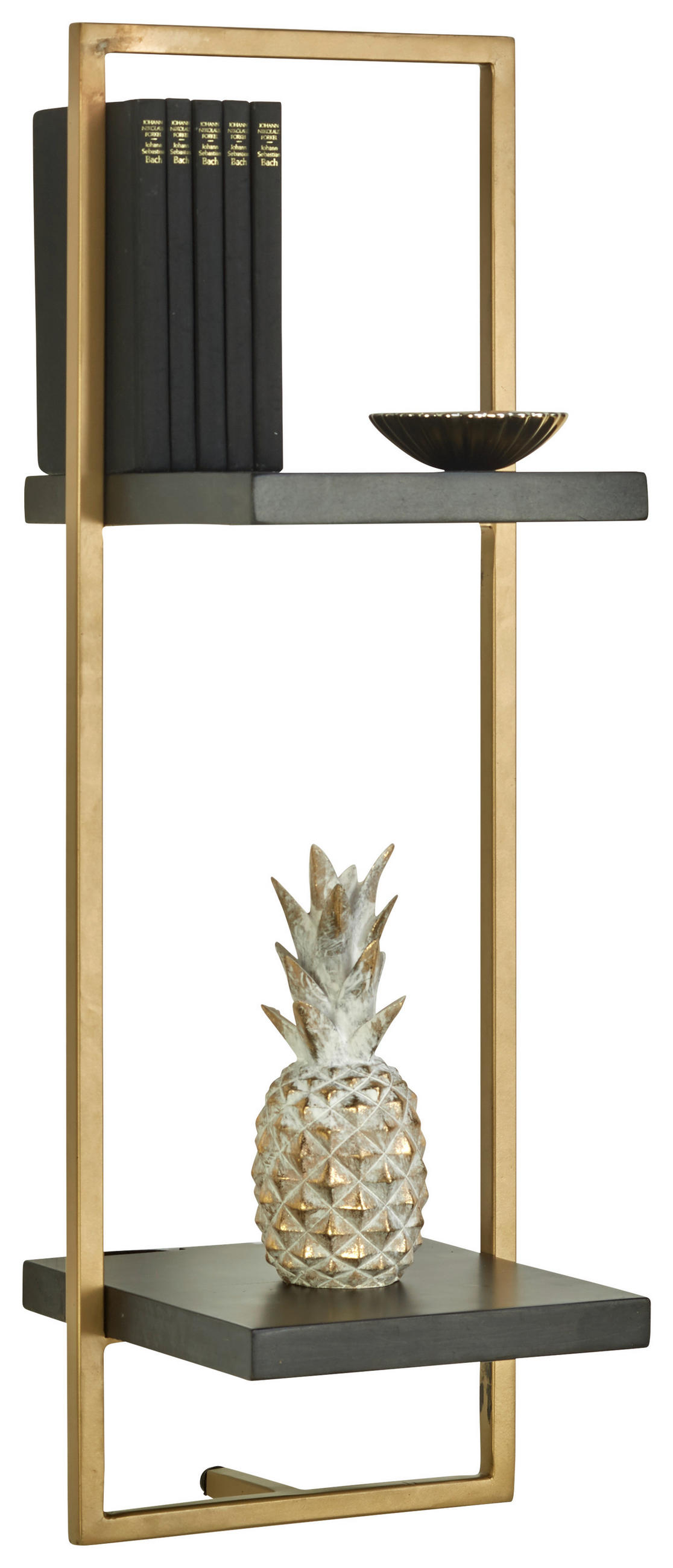 WANDREGAL Akazie massiv Schwarz, Goldfarben  - Goldfarben/Schwarz, Trend, Holz/Metall (25/75/25cm) - Lomoco