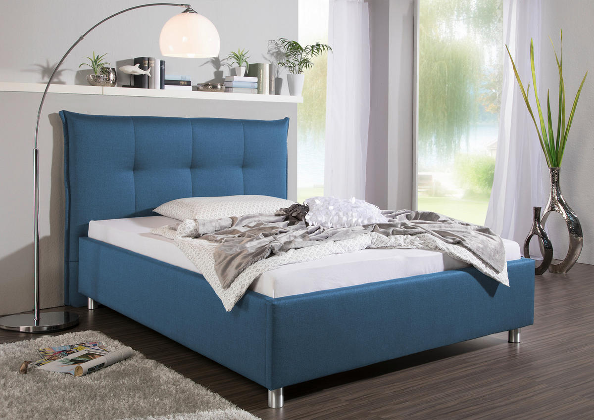 POLSTERBETT  in Blau,  - Blau/Alufarben, MODERN, Textil/Metall (173/115/211cm) - Livetastic