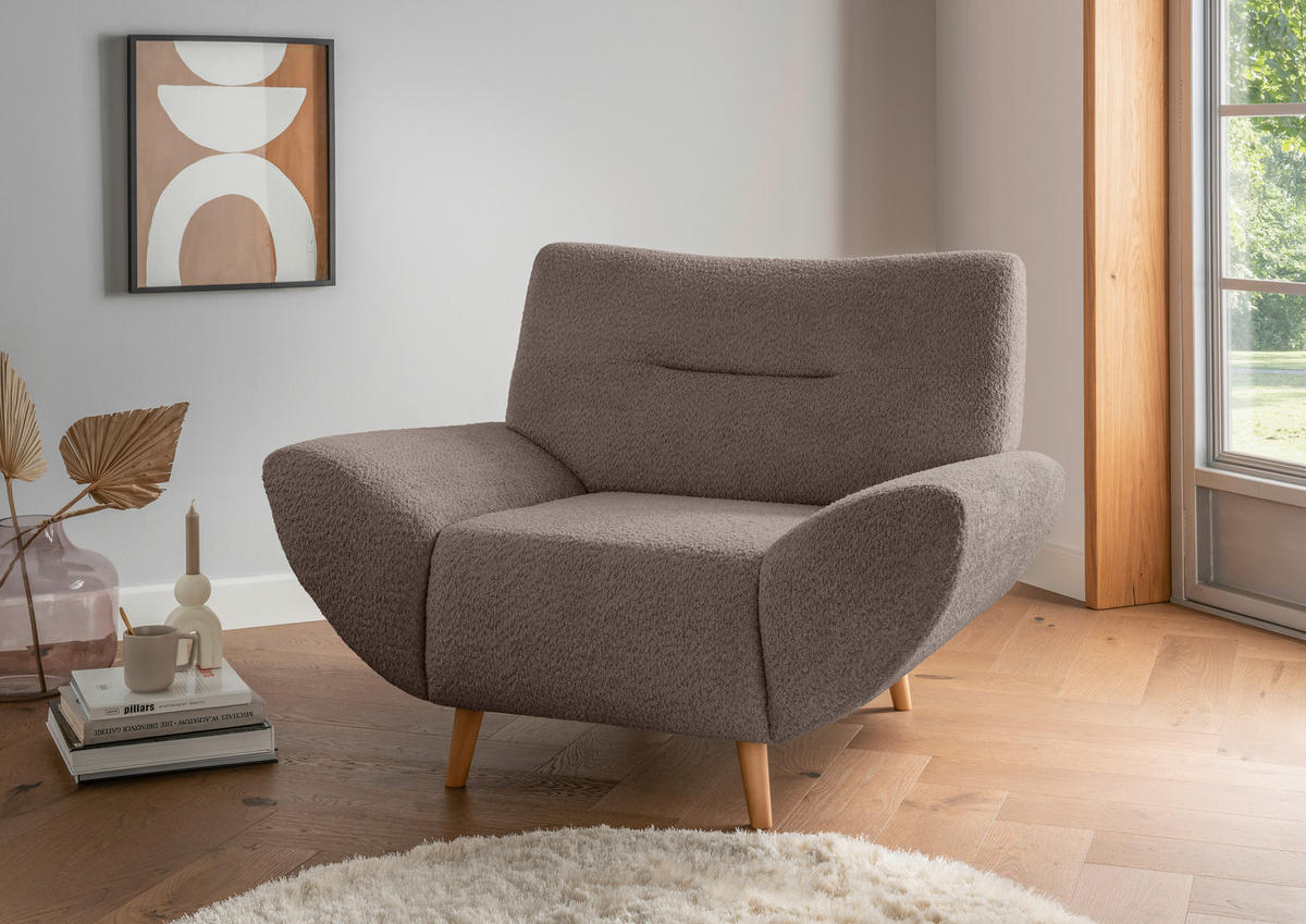 SESSEL in Bouclé Taupe  - Taupe/Wildeiche, KONVENTIONELL, Holz/Textil (111/81/90cm) - MID.YOU