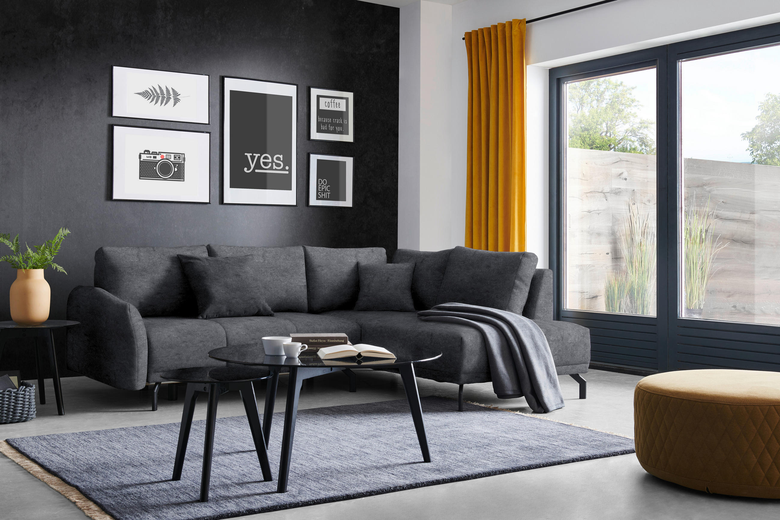 ECKSOFA in Webstoff Anthrazit  250/191 cm  - Anthrazit/Schwarz, Design, Textil/Metall (250/191cm) - Carryhome