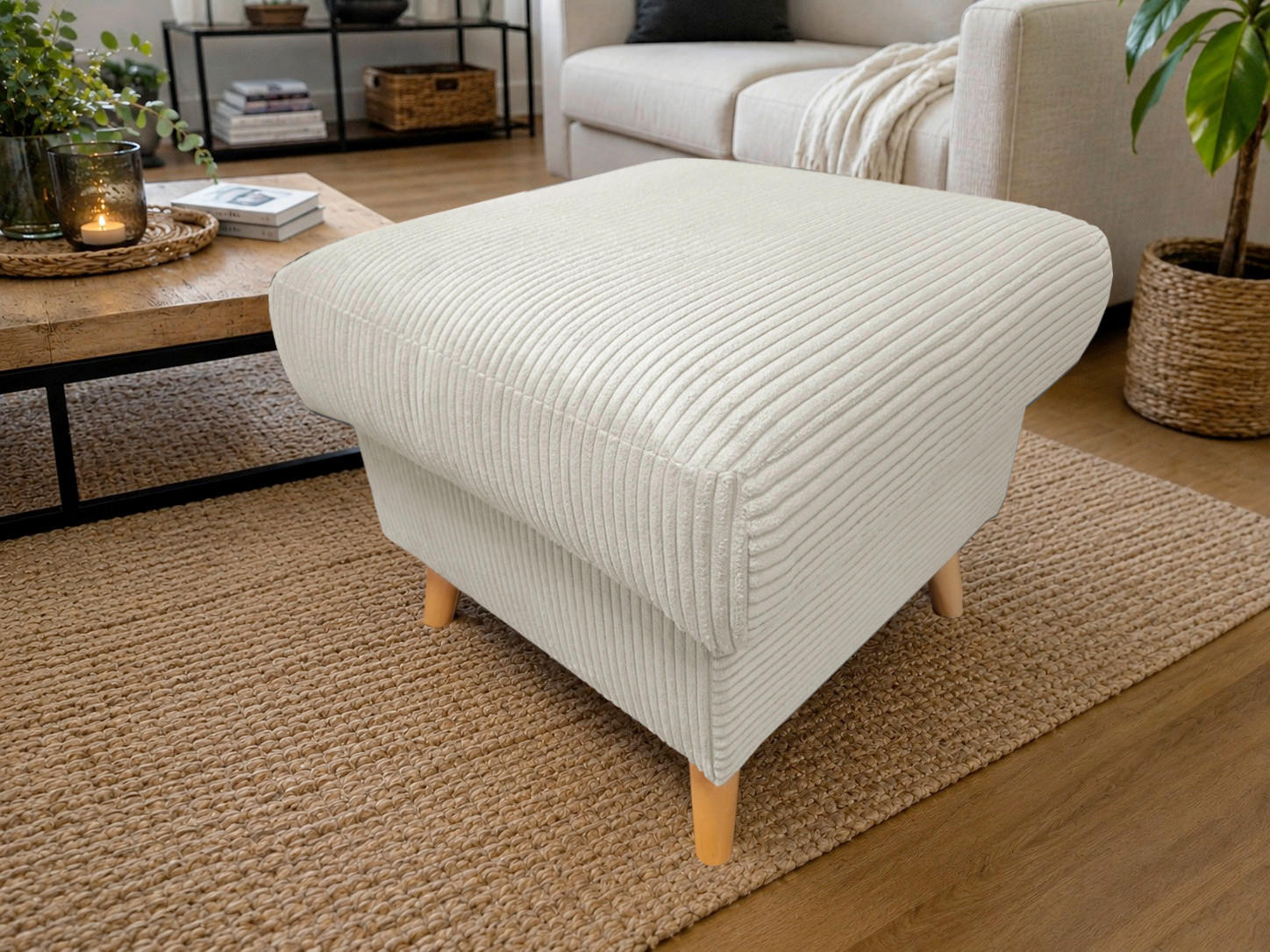 HOCKER Textil Beige  - Beige/Naturfarben, Design, Holz/Textil (61/43/61cm) - P & B
