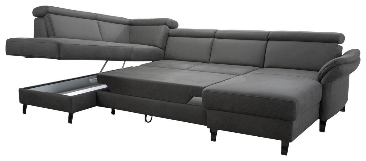 WOHNLANDSCHAFT in Mikrofaser Anthrazit  - Anthrazit/Schwarz, Konventionell, Textil/Metall (193/317/165cm) - Sit & More