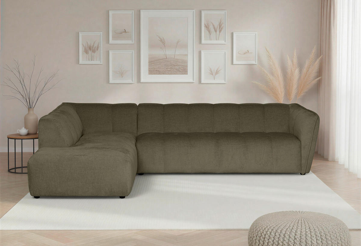 ECKSOFA  LIVOLI Grün Chenille  - Schwarz/Grün, Design, Textil (218/290cm) - MID.YOU