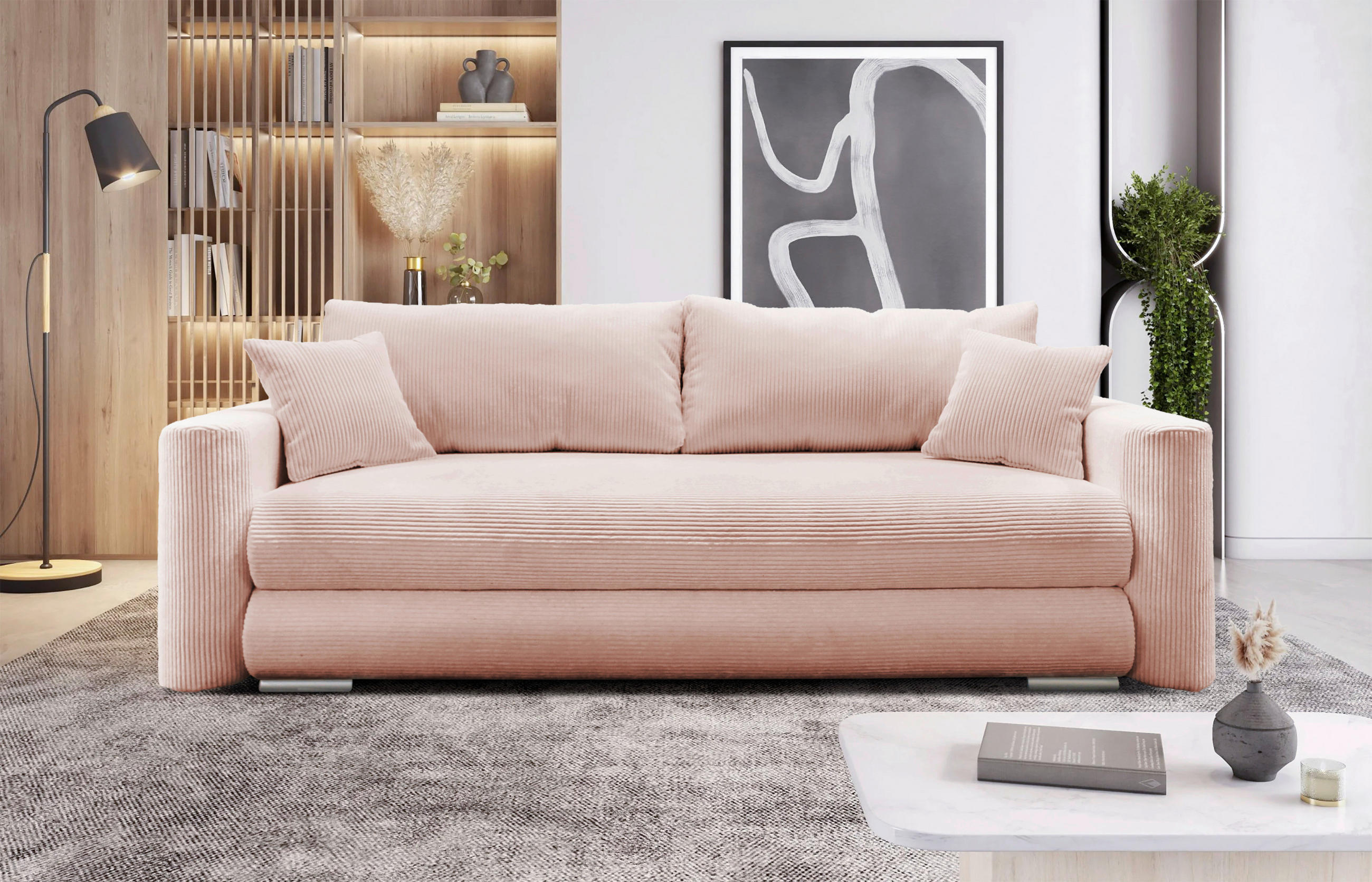 SCHLAFSOFA Cord Rosa  - Silberfarben/Rosa, Design, Kunststoff/Textil (232/88/105cm) - MID.YOU