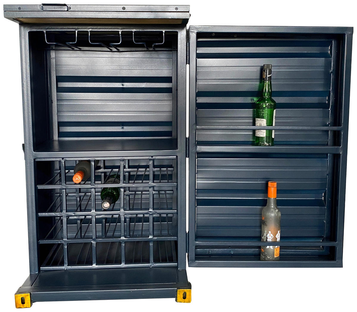BARSCHRANK Mangoholz Hartholz Blau, Naturfarben, Goldfarben  - Blau/Goldfarben, Trend, Holz/Metall (120/99/48cm) - Ambia Home