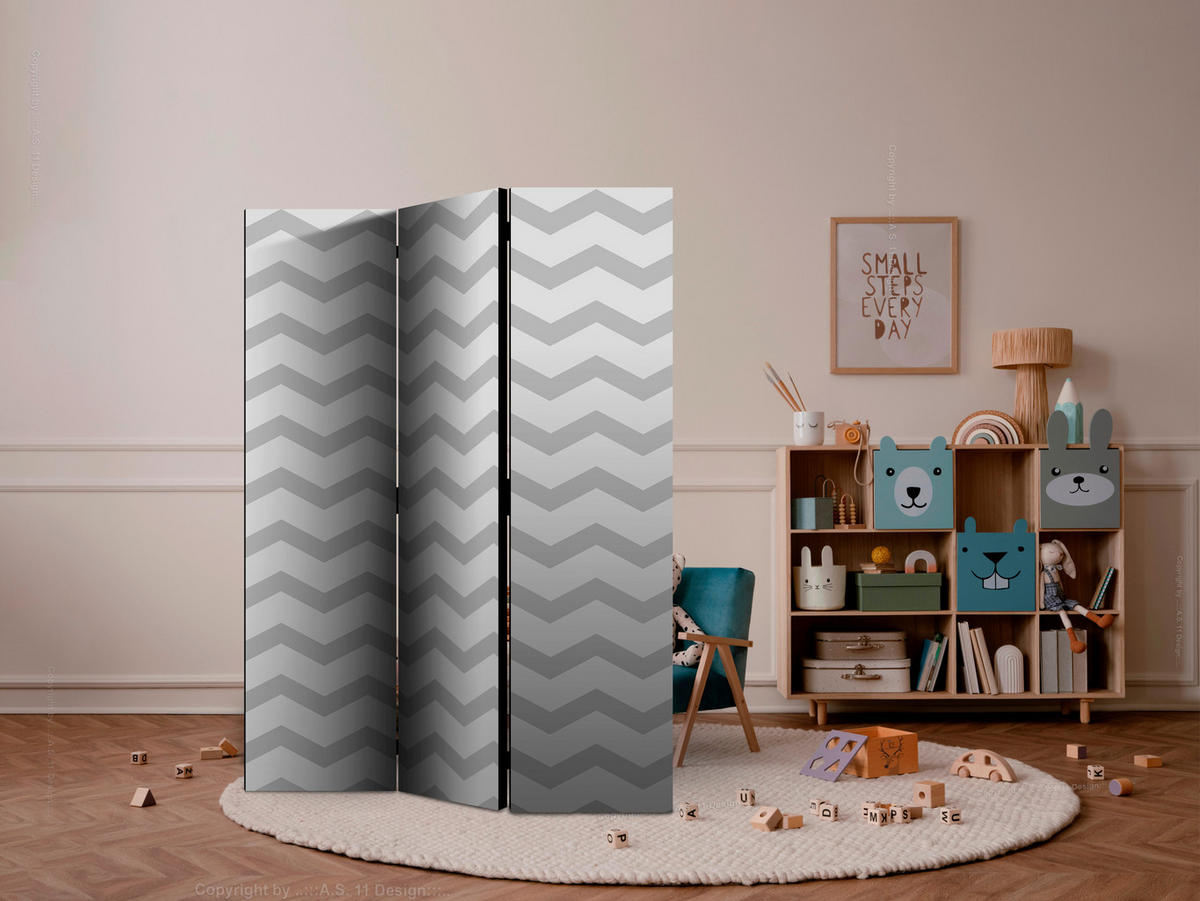 PARAVENT mit 3  Flügel - Hellgrau/Grau, Basics, Holz/Textil (135/172/3cm) - artgeist