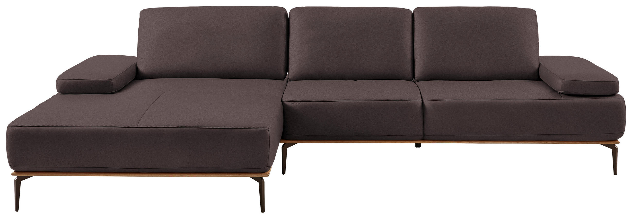ECKSOFA in Echtleder Dunkelbraun  - Dunkelbraun/Bronzefarben, Design, Leder/Holz (176/314cm) - Valnatura