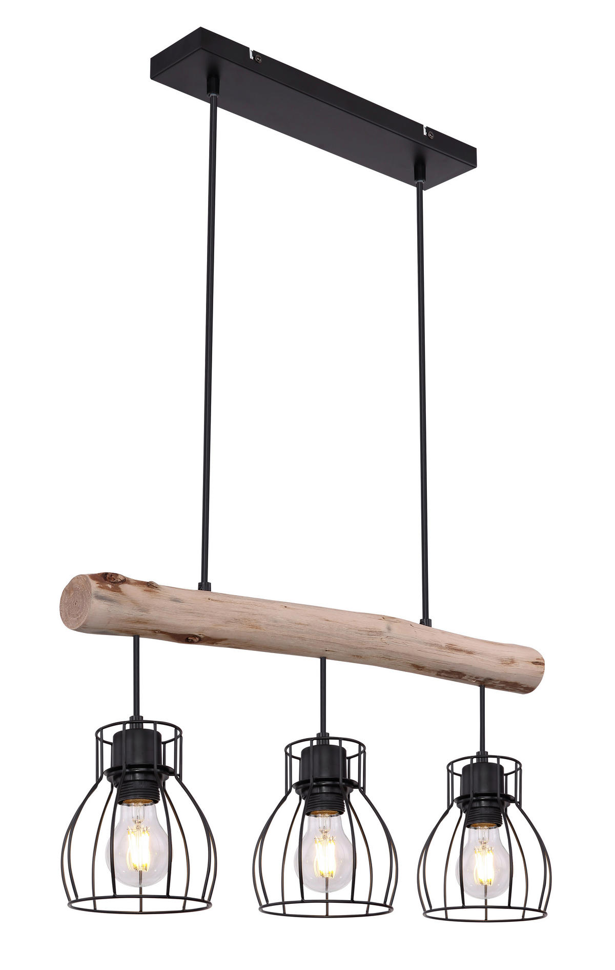 HÄNGELEUCHTE 60/13,6/140 cm  - Schwarz/Naturfarben, Natur, Holz/Metall (60/13,6/140cm) - Globo