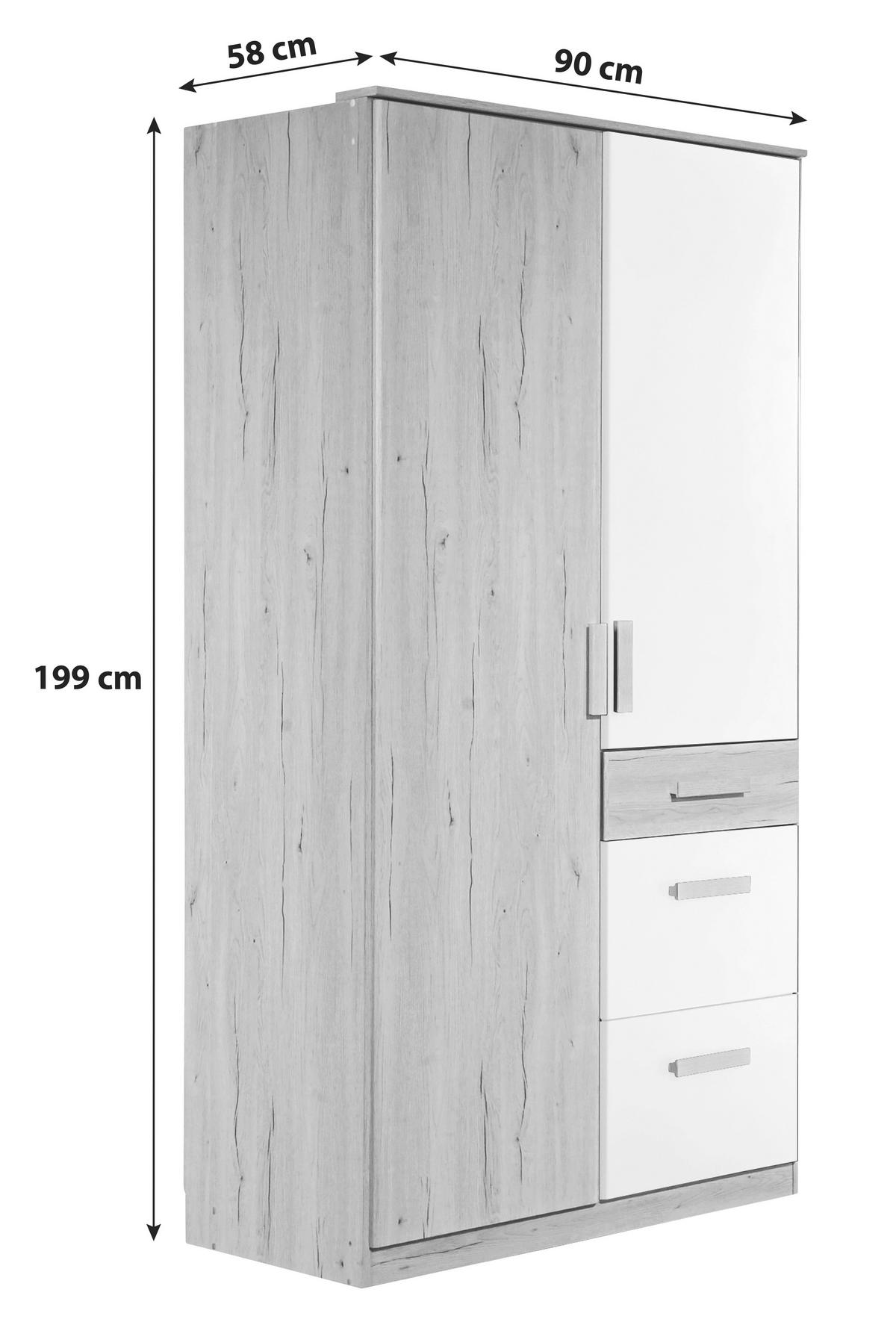DREHTÜRENSCHRANK in Weiss, Eichefarben  - Weiss/Eichefarben, Design, Holzwerkstoff/Kunststoff (90/199/58cm) - MID.YOU