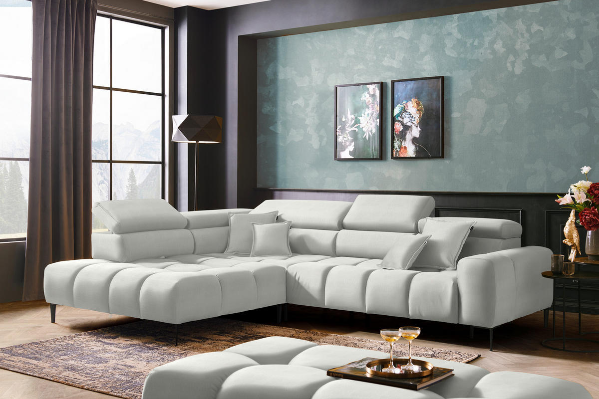 ECKSOFA in Samt, Webstoff Creme  - Creme/Schwarz, Design, Textil/Metall (216/300cm) - Welnova