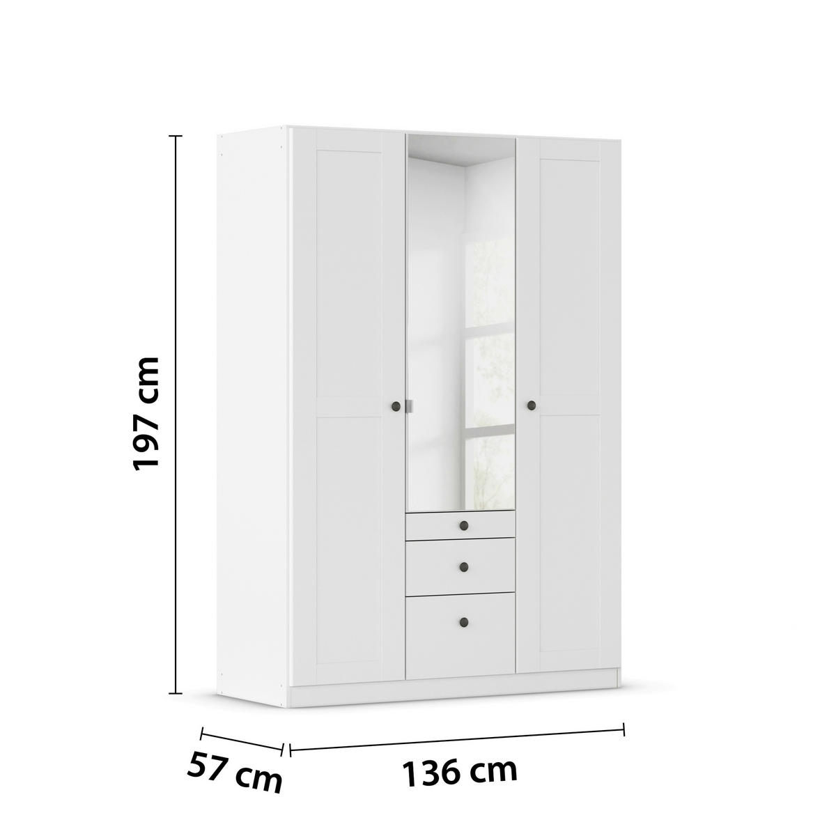 DREHTÜRENSCHRANK 136/197/54 cm,  in Weiß, 3-türig  - Schwarz/Weiß, KONVENTIONELL, Glas/Holzwerkstoff (136/197/54cm) - home24