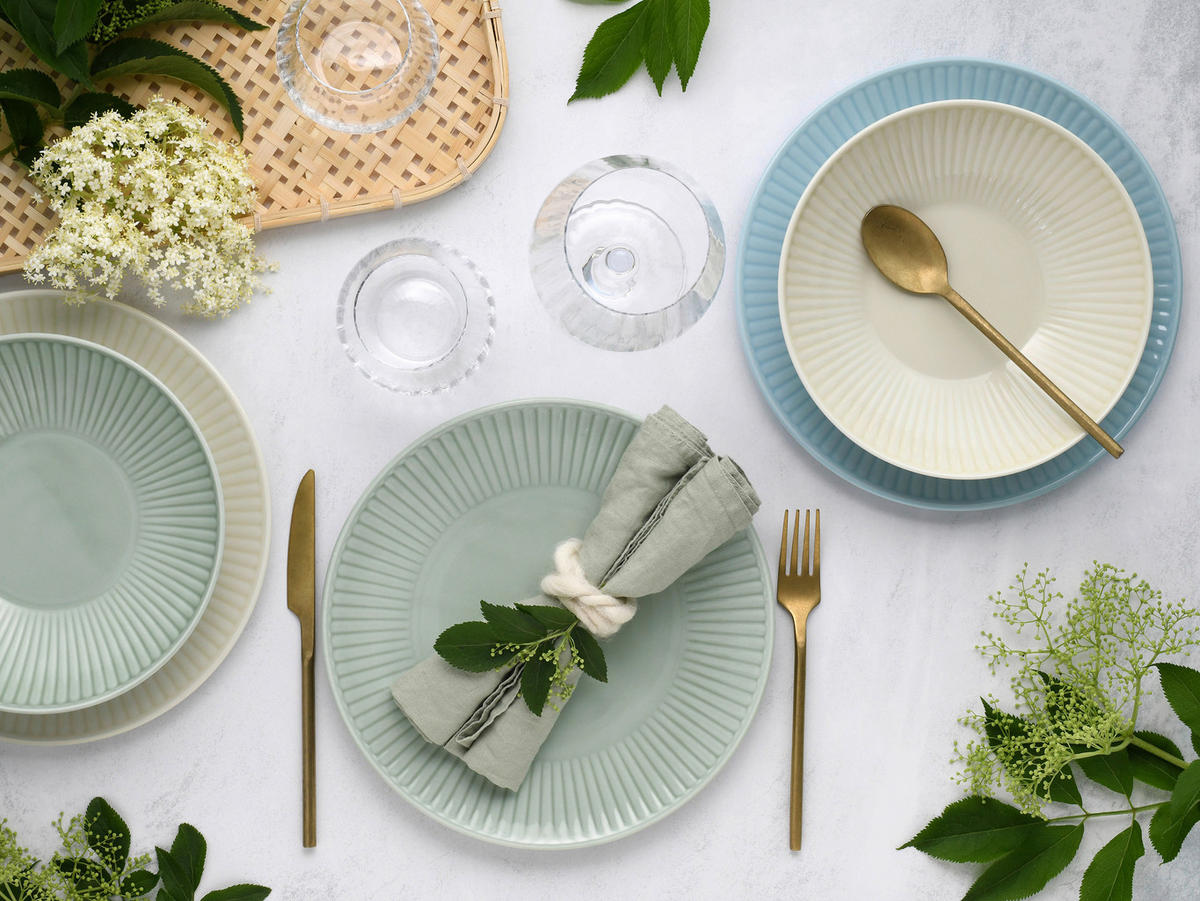 JEDÁLENSKÝ SERVIS, porcelán - krémová/pastelová modrá, Basics, keramika - Creatable