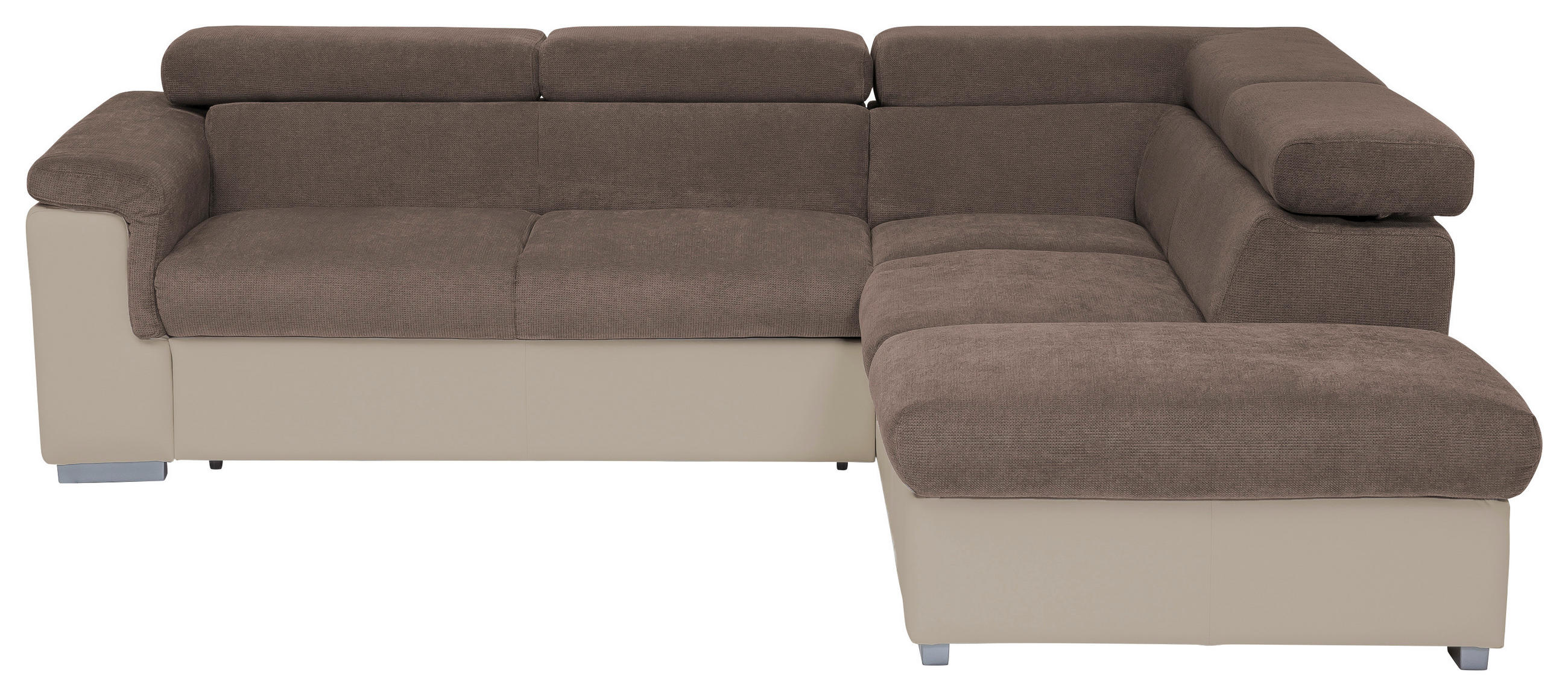 ECKSOFA in Chenille, Lederlook Taupe, Sandfarben  - Taupe/Sandfarben, Basics, Holz/Textil (252/217cm) - MID.YOU