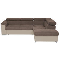 ECKSOFA in Chenille, Lederlook Taupe, Sandfarben  - Taupe/Sandfarben, Basics, Holz/Textil (252/217cm) - MID.YOU