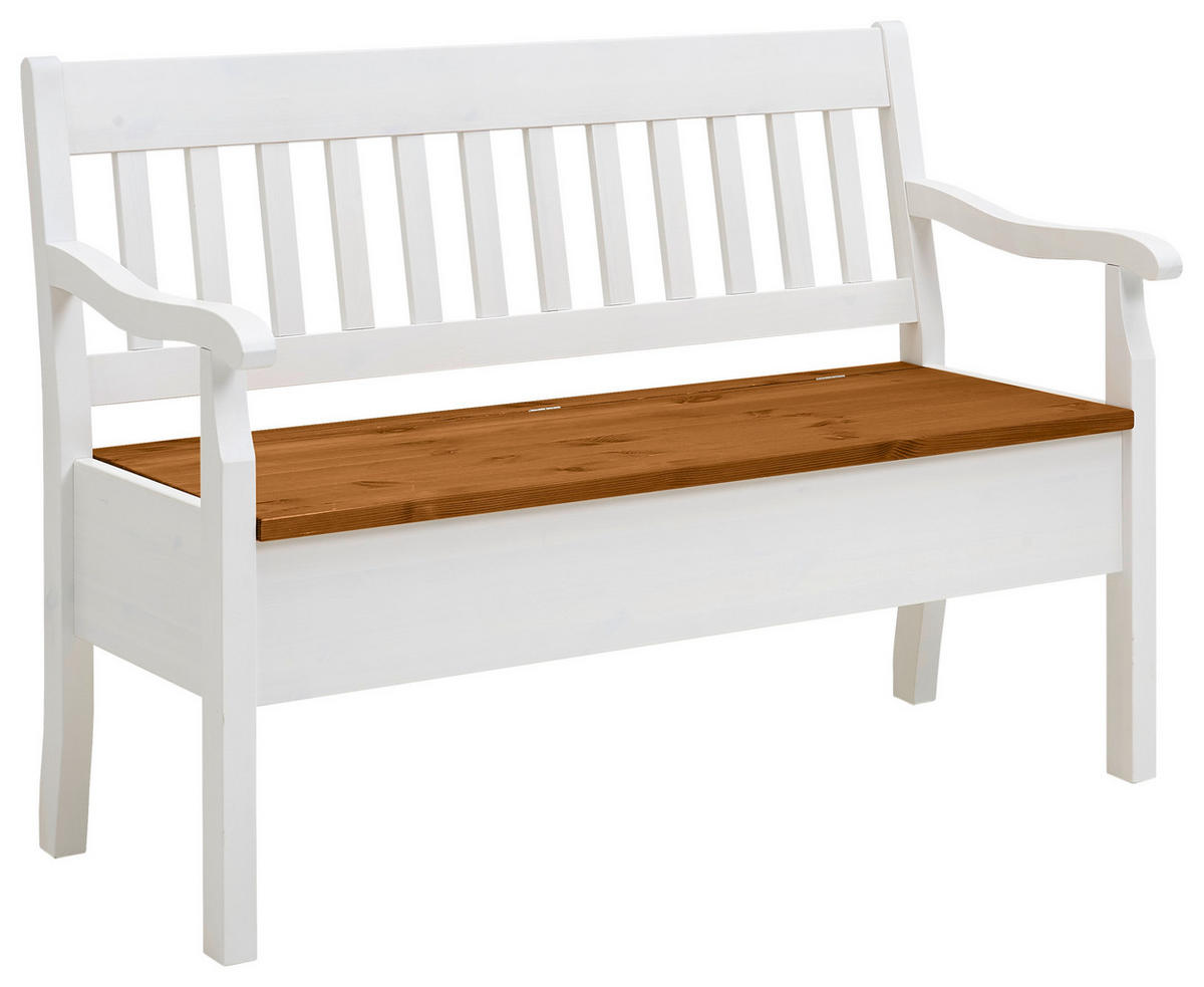 SITZBANK 130/93/58 cm Weiß, Bernsteinfarben Kiefer massiv  - Bernsteinfarben/Weiß, ROMANTIK / LANDHAUS, Holz (130/93/58cm) - Boxxx