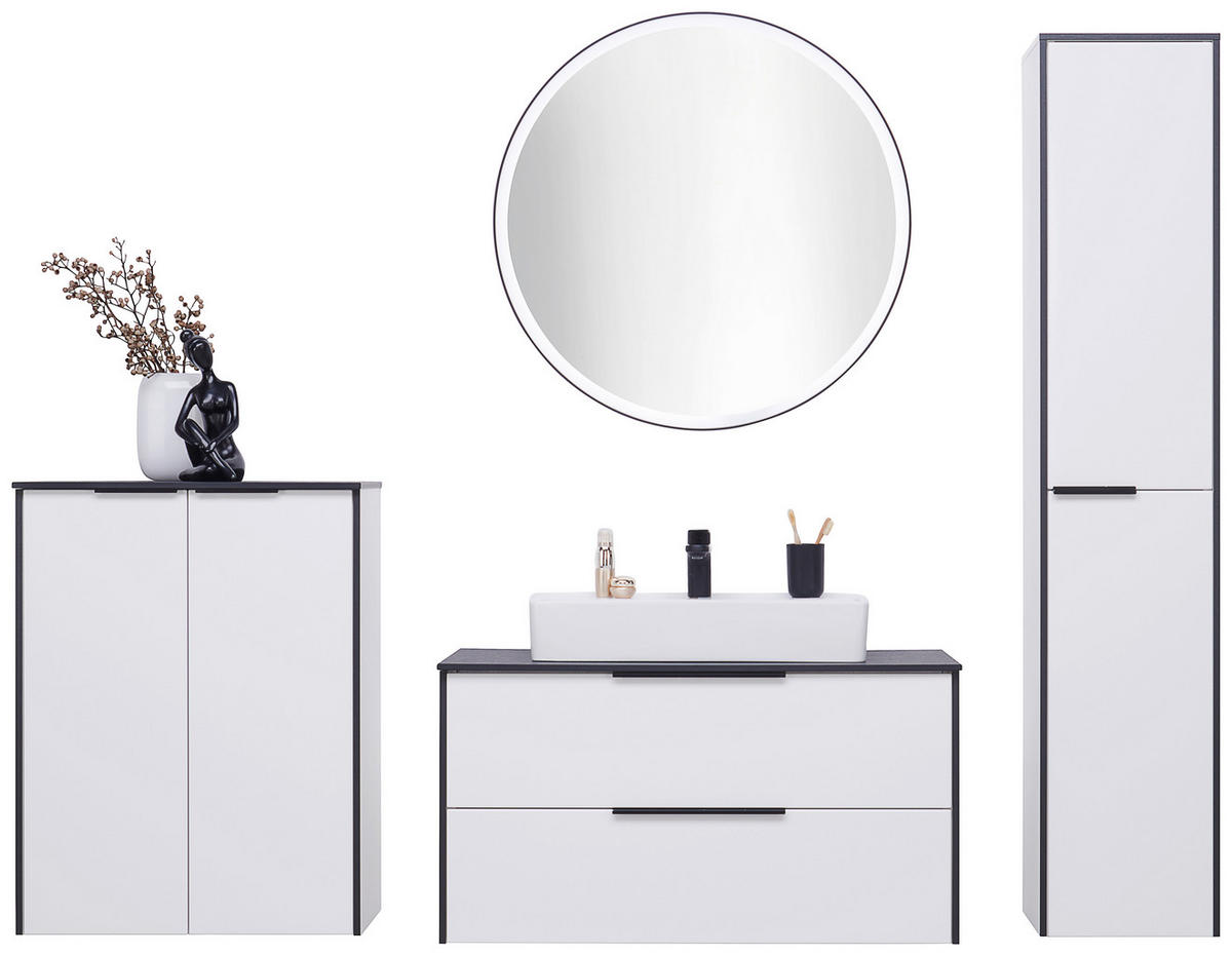BADEZIMMER  in 92,4 cm  - Weiß Hochglanz/Schwarz, Basics, Glas/Keramik (92,4cm) - Voleo