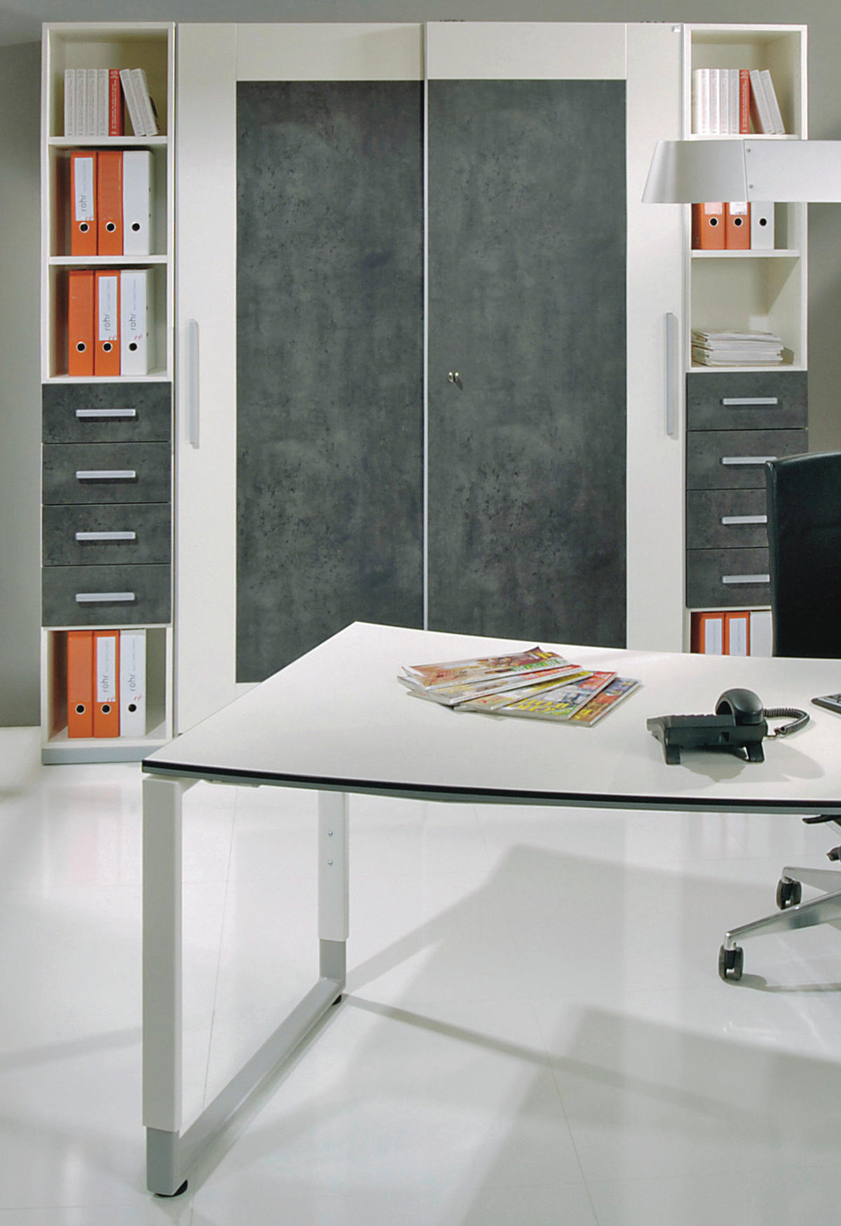 SCHREIBTISCH 200/80-100/68-82 cm  in Grau, Weiß  - Weiß/Grau, Basics, Holzwerkstoff/Metall (200/80-100/68-82cm) - Moderano